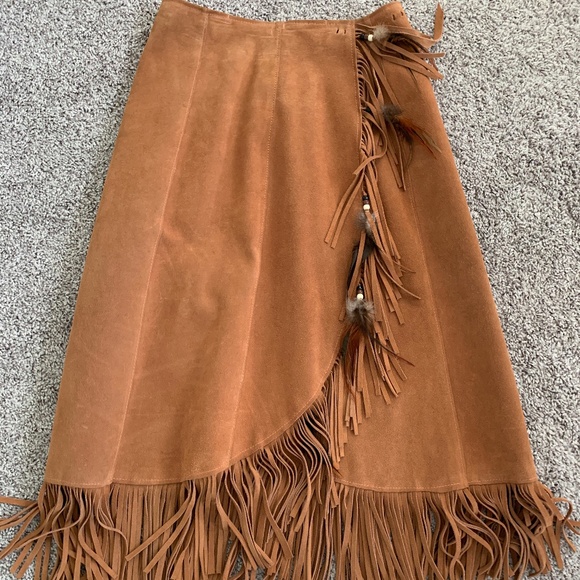 Dresses & Skirts - Vintage Genuine Suede Leather Skirt | Adjustable S-M Size | Rust Color